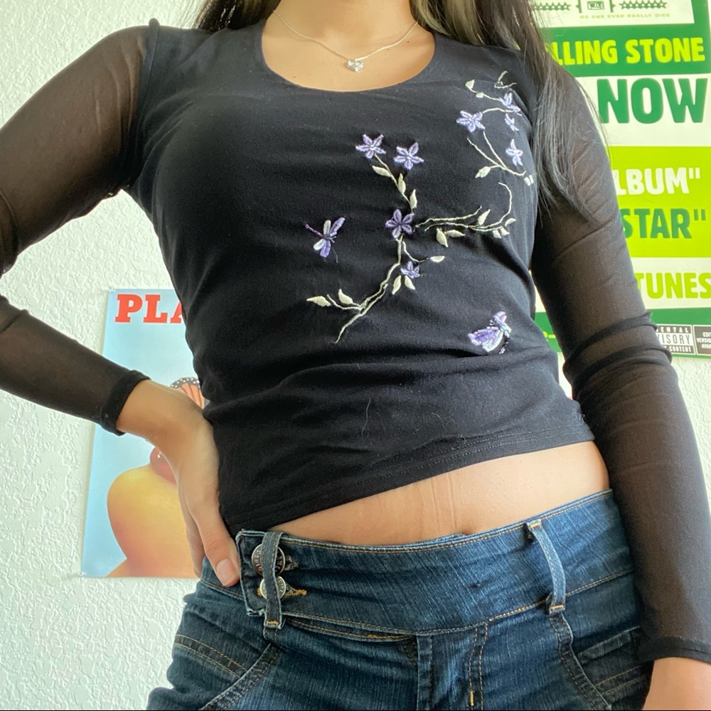 Black mesh sleeve top